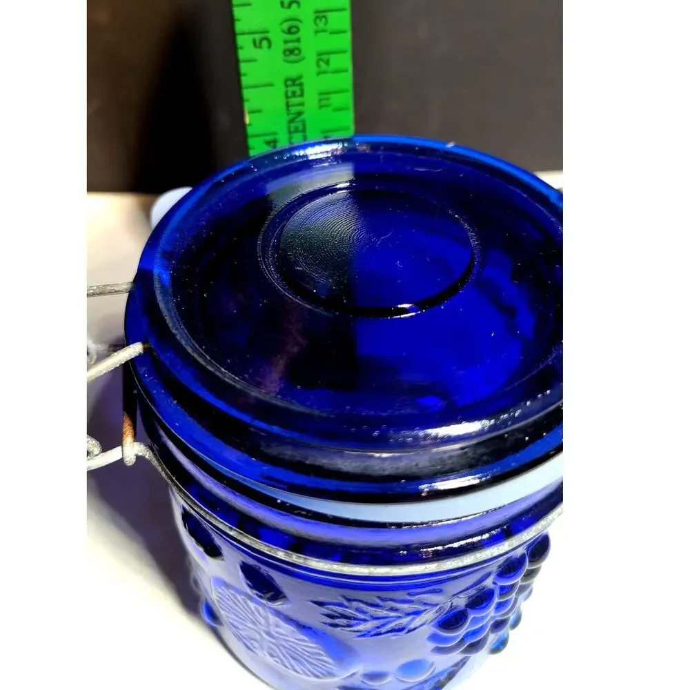 1056.  Cobalt Blue Cannister New Seal Wire Bale Hinged Lid
